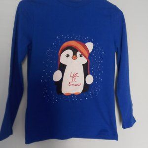 New Hand Painted Children's Seasonal Shirt "Let it Snow" Penguin, Size Large